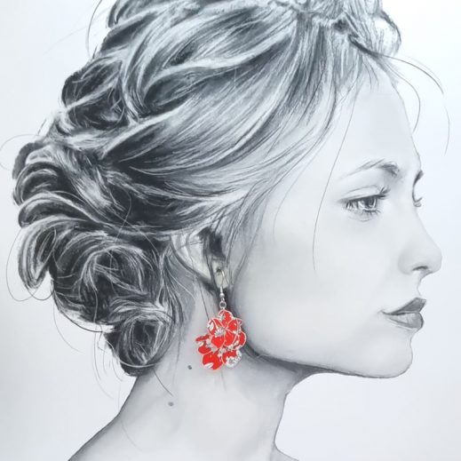 Boucle d'oreille à l'UNITE fleur de cerisier en liberty Summer bloom coquelicot Boucle d'oreille à l'UNITE fleur de cerisier en liberty Summer bloom coquelicot