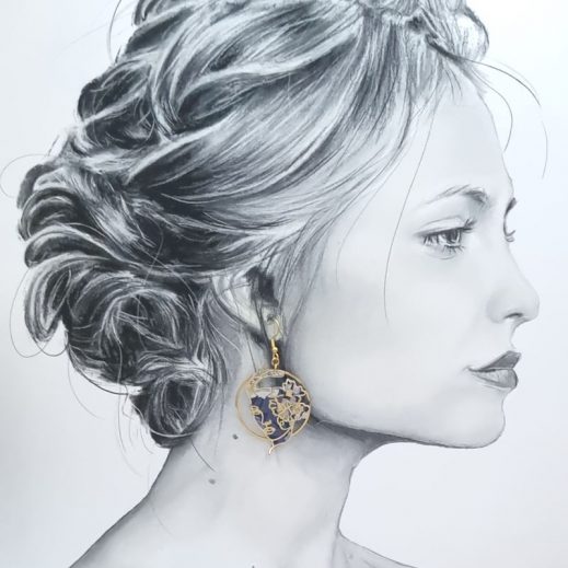 Boucles d'oreilles visages graphiques en TISSU liberty Ciara nuit étoilée Boucles d'oreilles visages graphiques en TISSU liberty Ciara nuit étoilée