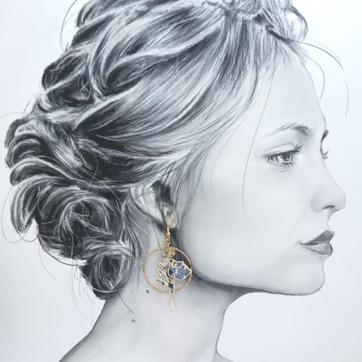 Boucles d'oreilles visages graphiques en TISSU liberty Ciara nuit étoilée Boucles d'oreilles visages graphiques en TISSU liberty Ciara nuit étoilée