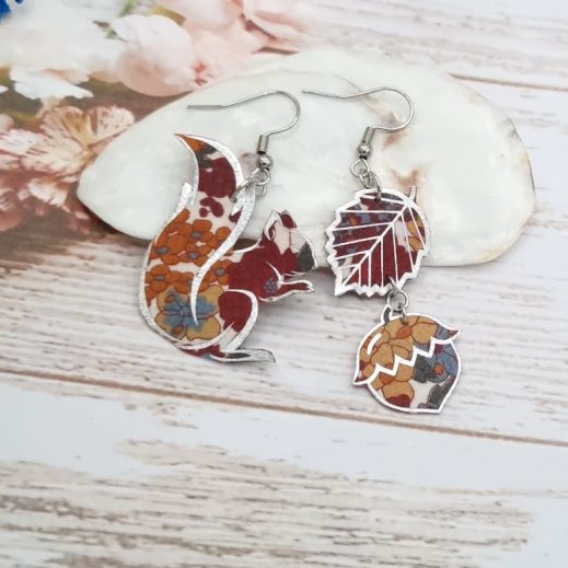 Boucles d'oreilles écureil en liberty margareth annie écureuil Boucles d'oreilles écureil en liberty margareth annie écureuil
