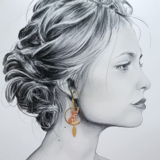 Boucles d'oreilles chats en Tissu Liberty Ciara pétrole fauve Boucles d'oreilles chats en Tissu Liberty Ciara pétrole fauve