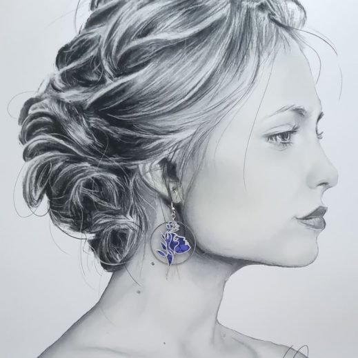 Boucles d'oreilles visages graphiques en TISSU liberty Glenjade violet Boucles d'oreilles visages graphiques en TISSU liberty Glenjade violet