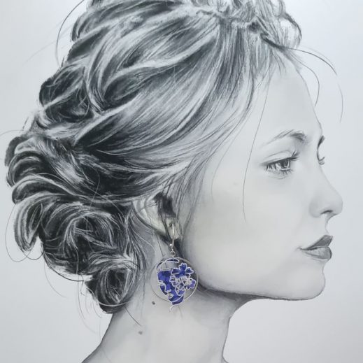 Boucles d'oreilles visages graphiques en TISSU liberty Glenjade violet Boucles d'oreilles visages graphiques en TISSU liberty Glenjade violet