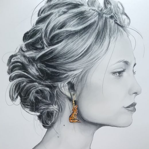 Boucles d'oreilles Lune et Loup en tissu japonais sakura moutarde Boucles d'oreilles Lune et Loup en tissu japonais sakura moutarde