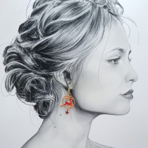 Boucles d'oreilles Renne et étoiles noël en Tissu japonais moiré rouge Boucles d'oreilles Renne et étoiles noël en Tissu japonais moiré rouge