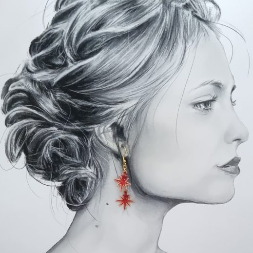 Boucles d'oreilles Renne et étoiles noël en Tissu japonais moiré rouge Boucles d'oreilles Renne et étoiles noël en Tissu japonais moiré rouge