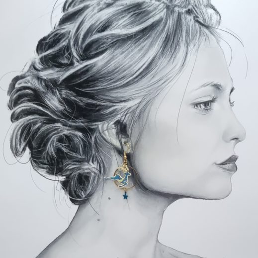 Boucles d'oreilles Renne et étoiles noël en Tissu japonais moiré bleu canard Boucles d'oreilles Renne et étoiles noël en Tissu japonais moiré bleu canard