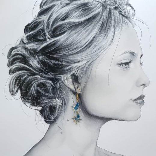 Boucles d'oreilles Renne et étoiles noël en Tissu japonais moiré bleu canard Boucles d'oreilles Renne et étoiles noël en Tissu japonais moiré bleu canard