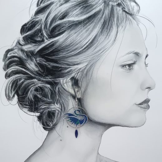 Boucles d'oreilles Cygne et lune en liberty Erica navy Boucles d'oreilles Cygne et lune en liberty Erica navy