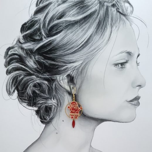 Boucles d'oreilles père noël Tissu japonais moiré rouge Boucles d'oreilles père noël Tissu japonais moiré rouge