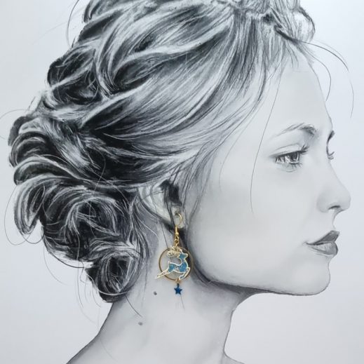 Boucles d'oreilles Rennes en Tissu japonais moiré bleu canard Boucles d'oreilles Rennes en Tissu japonais moiré bleu canard