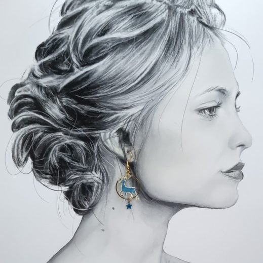 Boucles d'oreilles Rennes en Tissu japonais moiré bleu canard Boucles d'oreilles Rennes en Tissu japonais moiré bleu canard