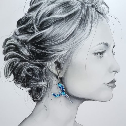 Boucles d'oreilles dragons en tissu Petit pan Wasabi bleu Boucles d'oreilles dragons en tissu Petit pan Wasabi bleu