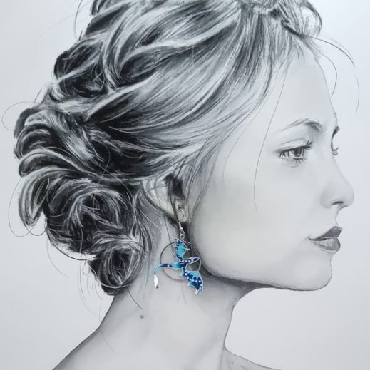 Boucles d'oreilles dragons en tissu Petit pan Wasabi bleu Boucles d'oreilles dragons en tissu Petit pan Wasabi bleu