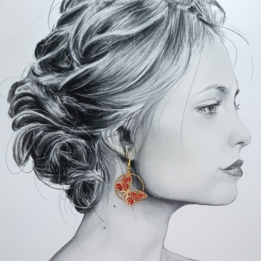 Boucles d'oreilles Papillons en tissu japonais moiré rouge Boucles d'oreilles Papillons en tissu japonais moiré rouge