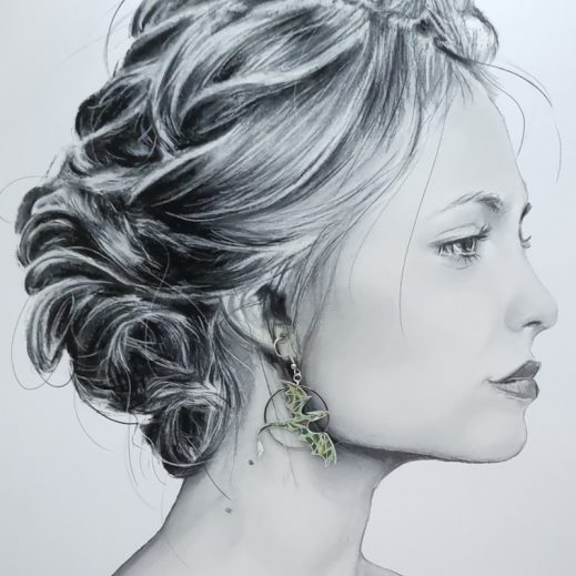 Boucles d'oreilles dragons en liberty David Joe vert naturel Boucles d'oreilles dragons en liberty David Joe vert naturel