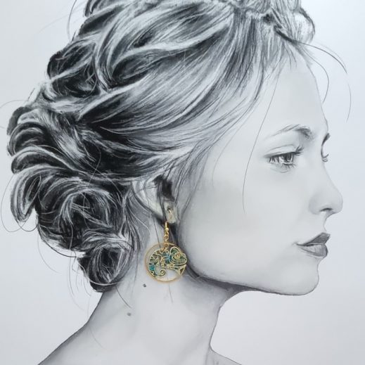 Boucles d'oreilles caméléon en liberty strawberry thief émeraude Boucles d'oreilles caméléon en liberty strawberry thief émeraude