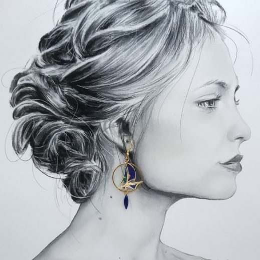 Boucles d'oreilles bateau et ancre en tissu Liberty Erica navy Boucles d'oreilles bateau et ancre en tissu Liberty Erica navy