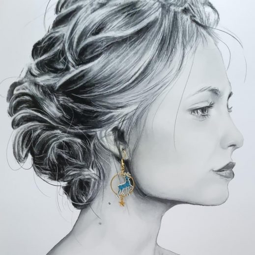 Boucles d'oreilles Renne et étoiles noël en Tissu japonais moiré bleu canard Boucles d'oreilles Renne et étoiles noël en Tissu japonais moiré bleu canard