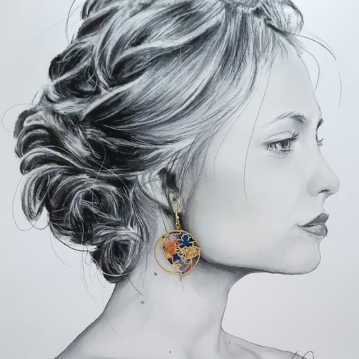 Boucles d'oreilles visages graphiques en TISSU liberty Thorpe rouille Boucles d'oreilles visages graphiques en TISSU liberty Thorpe rouille