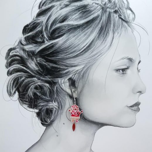 Boucles d'oreilles père noël Tissu japonais sakura rouge Boucles d'oreilles père noël Tissu japonais sakura rouge