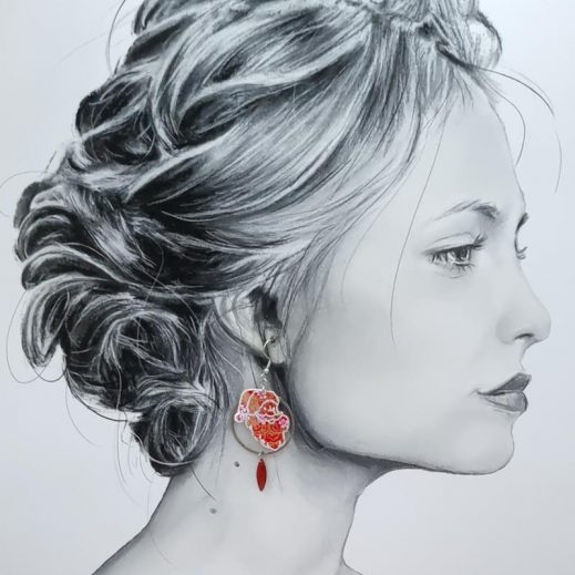 Boucles d'oreilles père noël Tissu japonais sakura rouge Boucles d'oreilles père noël Tissu japonais sakura rouge