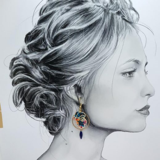 Boucles d'oreilles père noël Tissu liberty Ciara pétrole Boucles d'oreilles père noël Tissu liberty Ciara pétrole