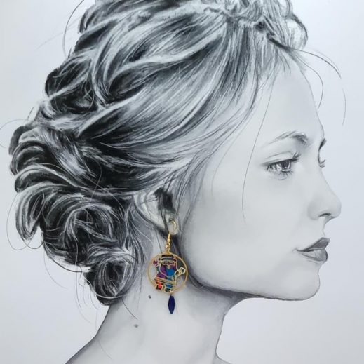 Boucles d'oreilles père noël Tissu liberty Ciara pétrole Boucles d'oreilles père noël Tissu liberty Ciara pétrole