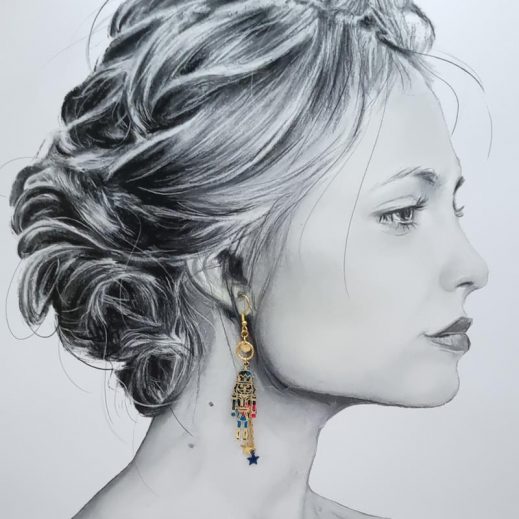 Boucles d'oreilles Casse-noisette et danseuse en liberty Ciara pétrole Boucles d'oreilles Casse-noisette et danseuse en liberty Ciara pétrole