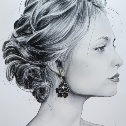 Boucles d'oreilles colibri et fleurs de cerisier sakura en liberty Erica noir Boucles d'oreilles colibri et fleurs de cerisier sakura en liberty Erica noir