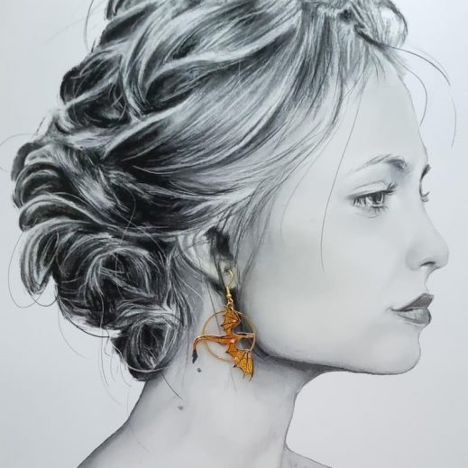 Boucles d'oreilles dragons Tissus Erica navy et sakura ocre Boucles d'oreilles dragons Tissus Erica navy et sakura ocre