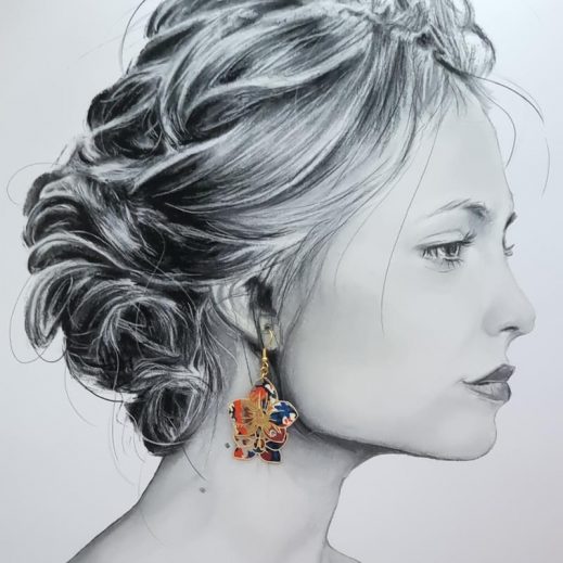 Boucles d'oreilles grand colibri et orchidée en TISSU liberty Thorpe rouille Boucles d'oreilles grand colibri et orchidée en TISSU liberty Thorpe rouille