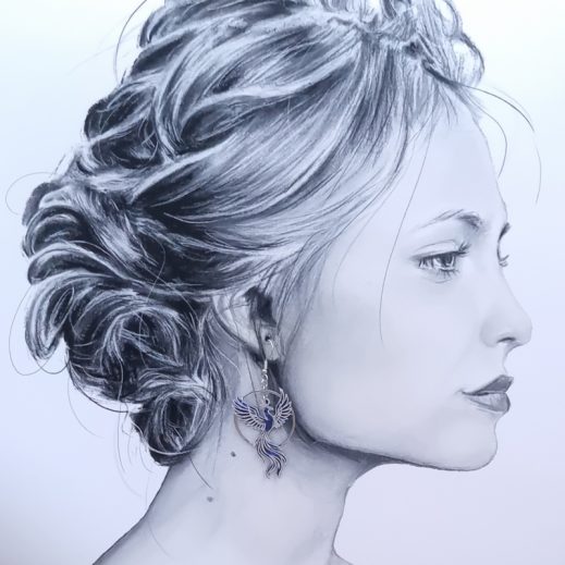 Boucles d'oreilles Phoenix en liberty Capel indigo Boucles d'oreilles Phoenix en liberty Capel indigo