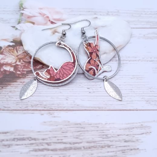 Boucles d'oreilles chat en tissus CIARA FAUVE Boucles d'oreilles chat en tissus CIARA FAUVE