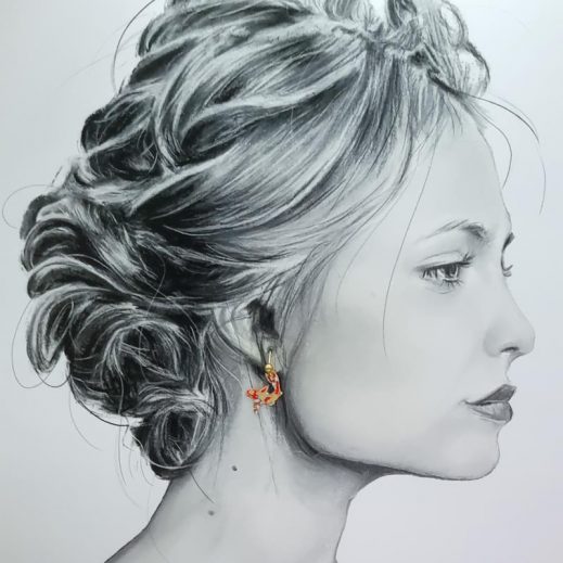 Boucles d'oreilles Mini carpe Koï et ginkgo en liberty Summer Blooms coquelicot Boucles d'oreilles Mini carpe Koï et ginkgo en liberty Summer Blooms coquelicot