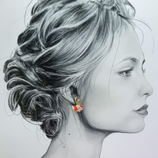 Boucles d'oreilles Mini carpe Koï et ginkgo en liberty Summer Blooms coquelicot Boucles d'oreilles Mini carpe Koï et ginkgo en liberty Summer Blooms coquelicot