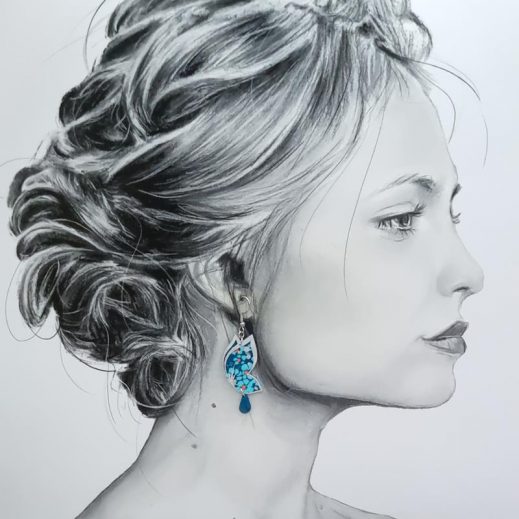 Boucles d'oreilles Papillon et fleurs de cerisier en tissu Petit Pan Hanako orage Boucles d'oreilles Papillon et fleurs de cerisier en tissu Petit Pan Hanako orage