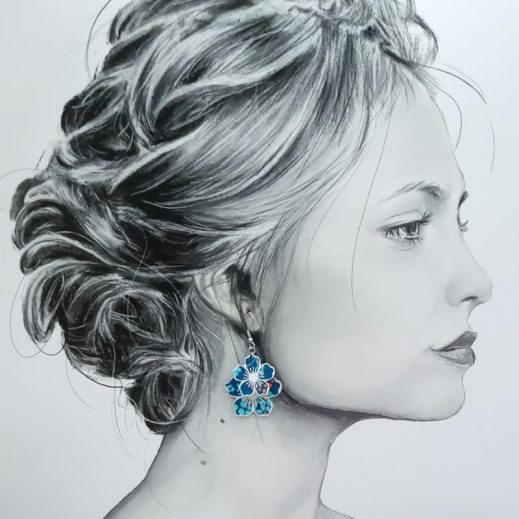 Boucles d'oreilles Papillon et fleurs de cerisier en tissu Petit Pan Hanako orage Boucles d'oreilles Papillon et fleurs de cerisier en tissu Petit Pan Hanako orage