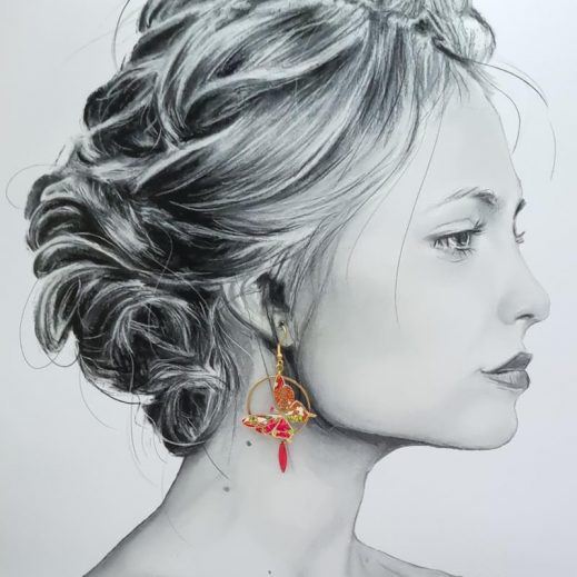 Boucles d'oreilles Papillon et Guadeloupe en liberty Margaret annie fushia Boucles d'oreilles Papillon et Guadeloupe en liberty Margaret annie fushia