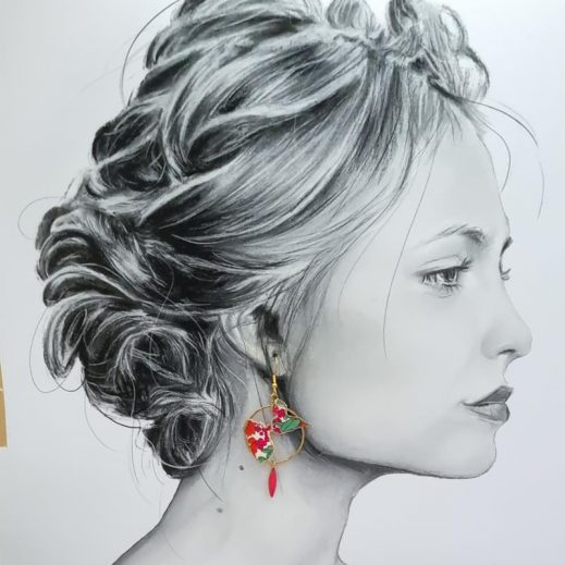 Boucles d'oreilles Papillon et Guadeloupe en liberty Margaret annie fushia Boucles d'oreilles Papillon et Guadeloupe en liberty Margaret annie fushia