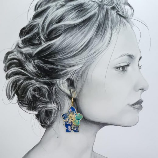 Boucles d'oreilles Orchidées en TISSU japonais Sakura bleu Boucles d'oreilles Orchidées en TISSU japonais Sakura bleu