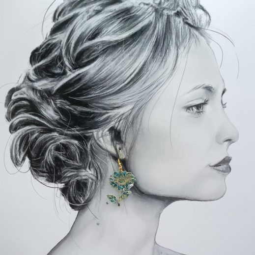 Boucles d'oreilles vache et marguerite en TISSU liberty Strawberry thief émeraude Boucles d'oreilles vache et marguerite en TISSU liberty Strawberry thief émeraude