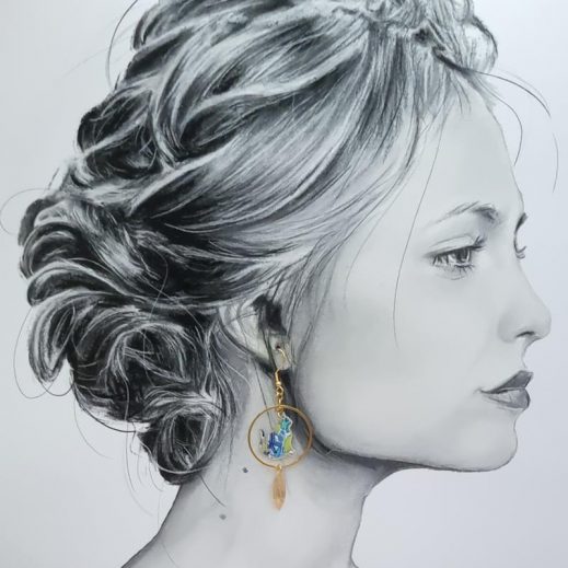 Boucles d'oreilles chats en Tissu Liberty Fileds of eden bleu Boucles d'oreilles chats en Tissu Liberty Fileds of eden bleu