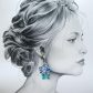 Boucles d'oreilles grand colibri et orchidée en TISSU japonais sakura bleu