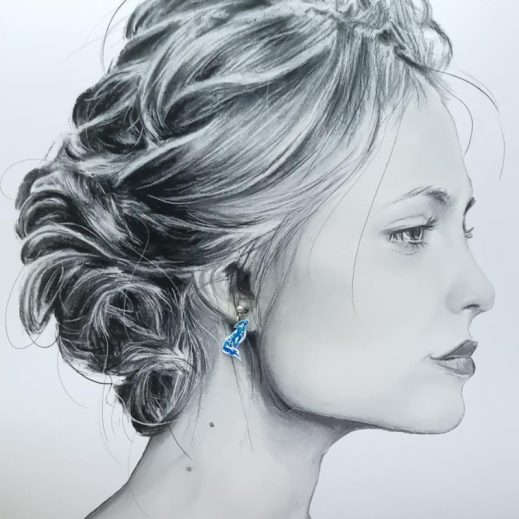 Boucles d'oreilles Mini loup et mini plume en Tissu petit Pan Hanako bleu Boucles d'oreilles Mini loup et mini plume en Tissu petit Pan Hanako bleu