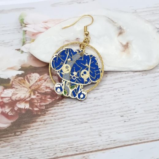 Boucle d'oreille chien Kawaï à l'unité en TISSU japonese butterfly blue