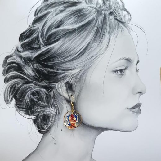 Boucle d'oreille chat Kawaï à l'unité en TISSU japonese butterfly blue Boucle d'oreille chat Kawaï à l'unité en TISSU japonese butterfly blue