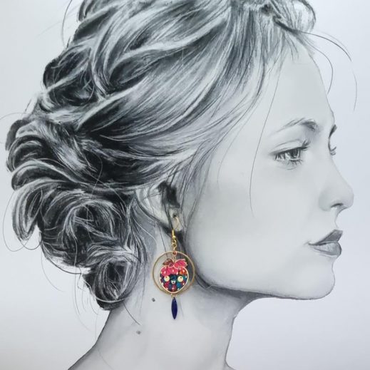 Boucle d'oreille fraise Kawaï à l'unité en TISSU Ciara pétrole Boucle d'oreille fraise Kawaï à l'unité en TISSU Ciara pétrole