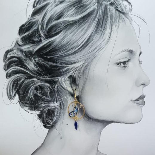 Boucles d'oreilles chats en Tissu Liberty pepper blue Boucles d'oreilles chats en Tissu Liberty pepper blue