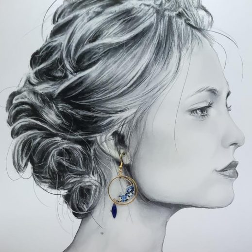 Boucles d'oreilles chats en Tissu Liberty pepper blue Boucles d'oreilles chats en Tissu Liberty pepper blue